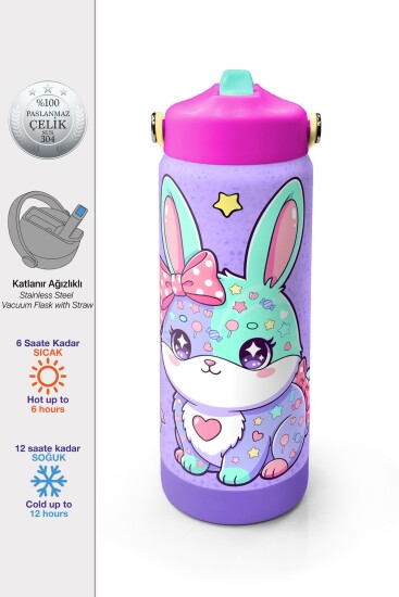 Coral High Milka Su Yeşili Tavşan Desenli Katlanır Ağızlıklı Çelik Termos 650 ml 38337 