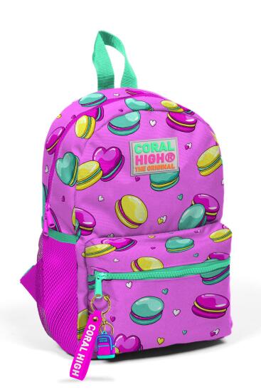 Minik Yuva Sırt Çantası Açık Pembe Su Yeşili Makaron Desenli İki Bölmeli 23325 - Coral High KIDS