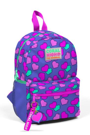 Minik Yuva Sırt Çantası Lavanta Pembe Kalp Desenli İki Bölmeli 23327 - Coral High KIDS