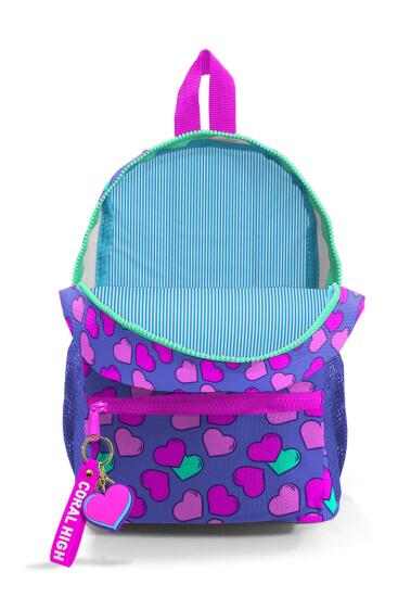 Minik Yuva Sırt Çantası Lavanta Pembe Kalp Desenli İki Bölmeli 23327 - 3