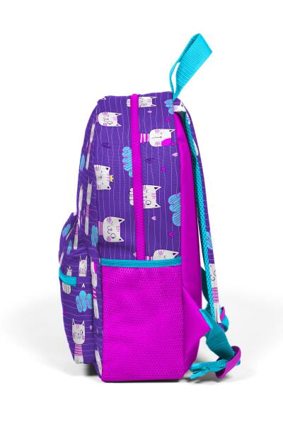 Minik Yuva Sırt Çantası Mor Pembe Kedi Desenli İki Bölmeli 23328 - 6