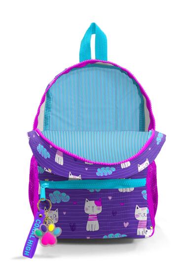 Minik Yuva Sırt Çantası Mor Pembe Kedi Desenli İki Bölmeli 23328 - 3