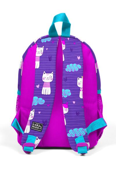 Minik Yuva Sırt Çantası Mor Pembe Kedi Desenli İki Bölmeli 23328 - 4