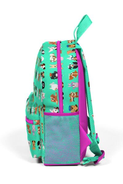 Minik Yuva Sırt Çantası Su Yeşili Neon Pembe Köpek Desenli İki Bölmeli 23330 - 6