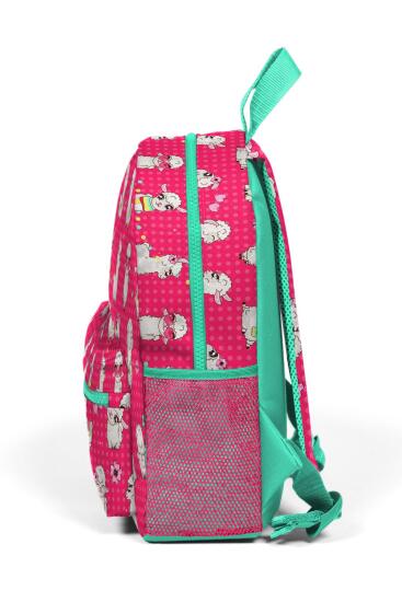 Minik Yuva Sırt Çantası Neon Mercan Su Yeşili Alpaka Desenli İki Bölmeli 23332 - 6