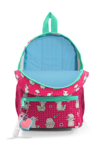 Minik Yuva Sırt Çantası Neon Mercan Su Yeşili Alpaka Desenli İki Bölmeli 23332 - 3