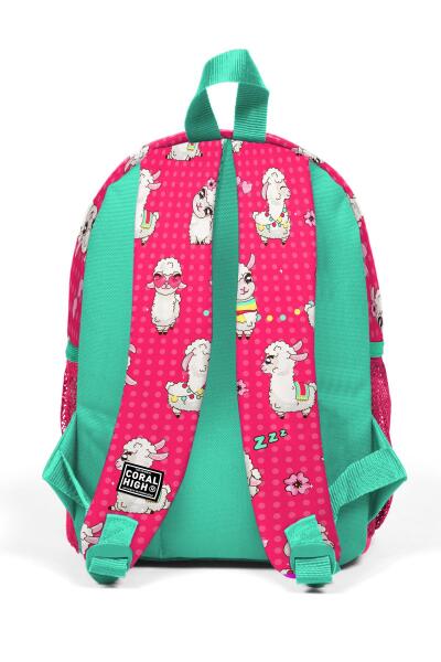 Minik Yuva Sırt Çantası Neon Mercan Su Yeşili Alpaka Desenli İki Bölmeli 23332 - 4