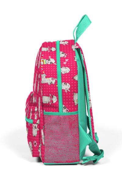 Minik Yuva Sırt Çantası Neon Mercan Su Yeşili Alpaka Desenli İki Bölmeli 23332 - 6
