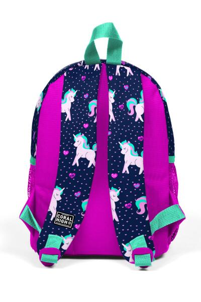Minik Yuva Sırt Çantası Lacivert Pembe Unicorn Desenli İki Bölmeli 23334 - 4