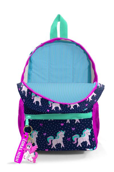 Minik Yuva Sırt Çantası Lacivert Pembe Unicorn Desenli İki Bölmeli 23334 - 3