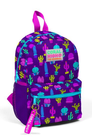 Minik Yuva Sırt Çantası Mor Pembe Kaktüs Desenli İki Bölmeli 23337 - Coral High KIDS