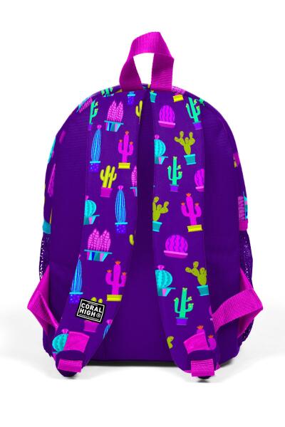 Minik Yuva Sırt Çantası Mor Pembe Kaktüs Desenli İki Bölmeli 23337 - 4