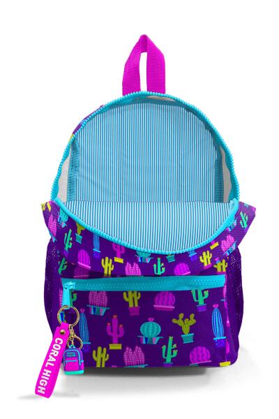 Minik Yuva Sırt Çantası Mor Pembe Kaktüs Desenli İki Bölmeli 23337 - 3