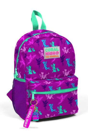 Minik Yuva Sırt Çantası Koyu Pembe Su Yeşili Peri Desenli İki Bölmeli 23338 - Coral High KIDS