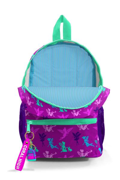 Minik Yuva Sırt Çantası Koyu Pembe Su Yeşili Peri Desenli İki Bölmeli 23338 - 3