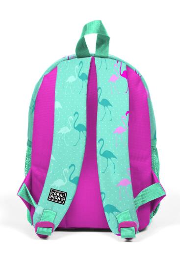 Minik Yuva Sırt Çantası Su Yeşili Neon Pembe Flamingo Desenli İki Bölmeli 23339 - 4