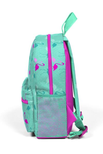 Minik Yuva Sırt Çantası Su Yeşili Neon Pembe Flamingo Desenli İki Bölmeli 23339 - 6