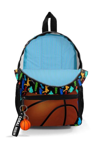 Minik Yuva Sırt Çantası Siyah Basketbol Desenli İki Bölmeli 23345 - 3