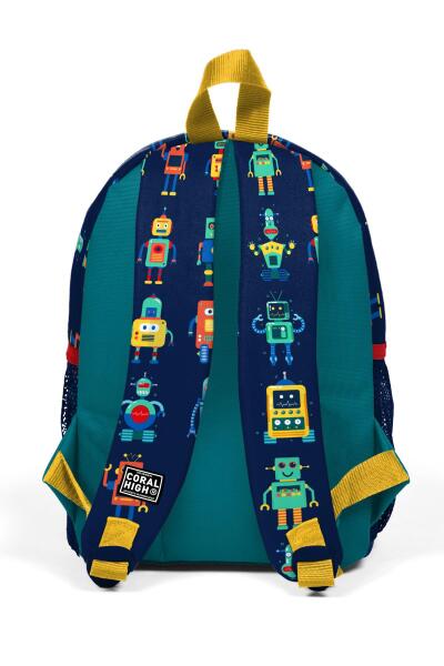 Minik Yuva Sırt Çantası Lacivert Çivit Robot Desenli İki Bölmeli 23348 - 4