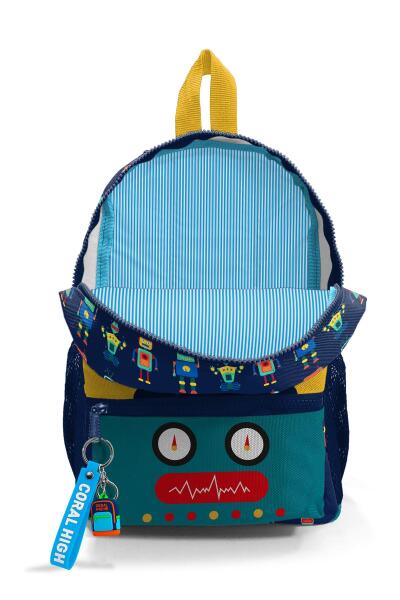 Minik Yuva Sırt Çantası Lacivert Çivit Robot Desenli İki Bölmeli 23348 - 3