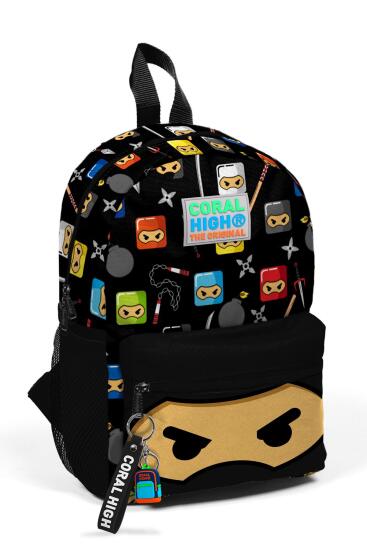 Minik Yuva Sırt Çantası Siyah Ninja Desenli İki Bölmeli 23349 