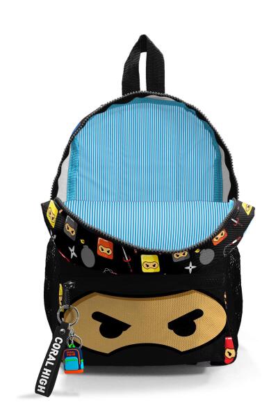 Minik Yuva Sırt Çantası Siyah Ninja Desenli İki Bölmeli 23349 - 3