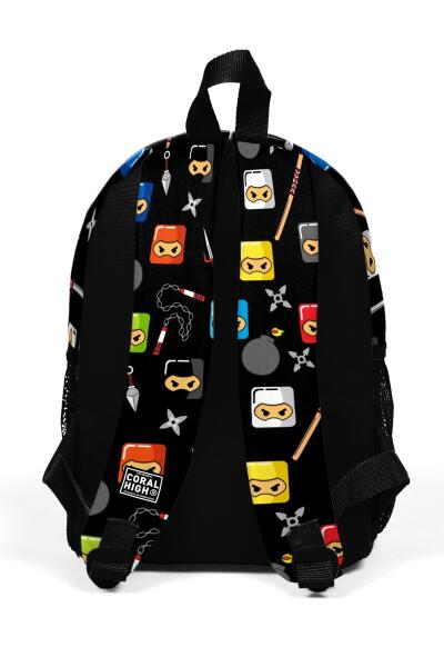 Minik Yuva Sırt Çantası Siyah Ninja Desenli İki Bölmeli 23349 - 4