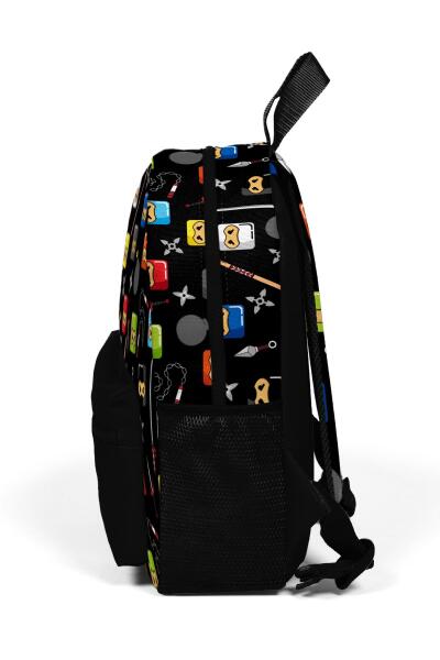 Minik Yuva Sırt Çantası Siyah Ninja Desenli İki Bölmeli 23349 - 6
