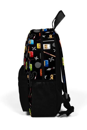 Minik Yuva Sırt Çantası Siyah Ninja Desenli İki Bölmeli 23349 - 6