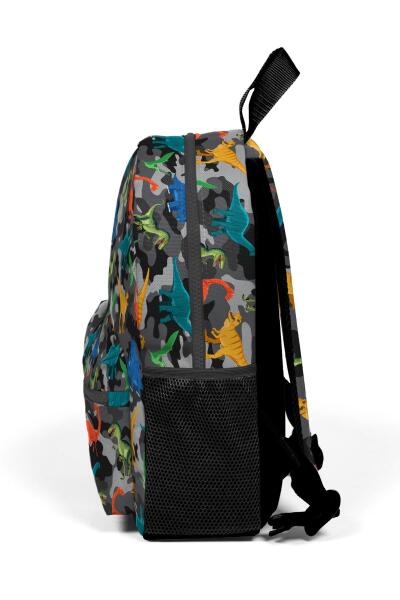 Minik Yuva Sırt Çantası Koyu Gri Siyah Kamuflaj Dinozor Desenli İki Bölmeli 23350 - 6