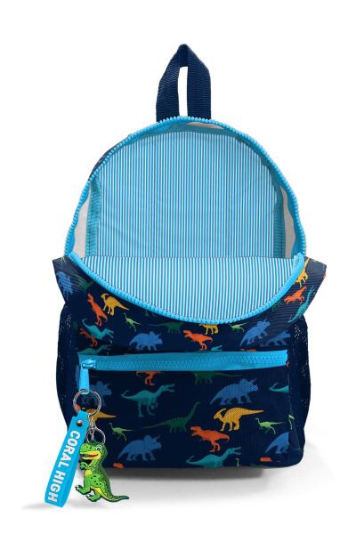 Minik Yuva Sırt Çantası Lacivert Mavi Dinozor Desenli İki Bölmeli 23353 - 3