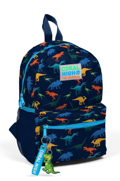 Minik Yuva Sırt Çantası Lacivert Mavi Dinozor Desenli İki Bölmeli 23353 - 1