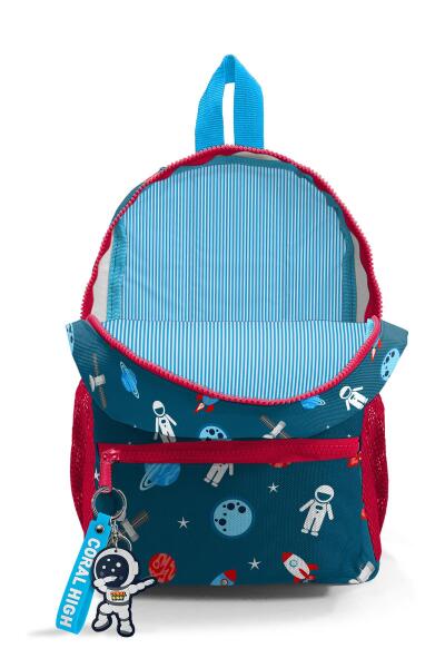 Minik Yuva Sırt Çantası Çivit Kırmızı Uzay Desenli İki Bölmeli 23354 - 3