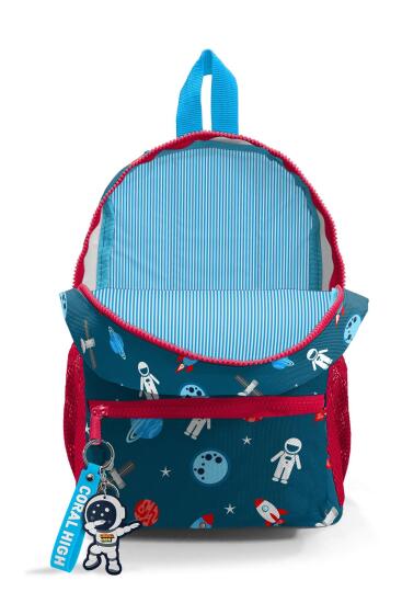 Minik Yuva Sırt Çantası Çivit Kırmızı Uzay Desenli İki Bölmeli 23354 - 3