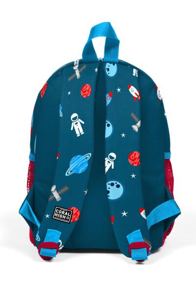 Minik Yuva Sırt Çantası Çivit Kırmızı Uzay Desenli İki Bölmeli 23354 - 4