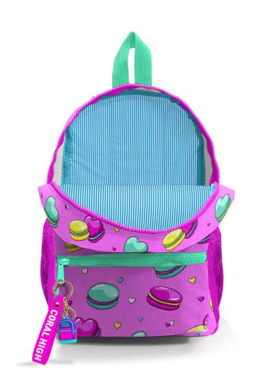 Minik Yuva Sırt Çantası Açık Pembe Su Yeşili Makaron Desenli İki Bölmeli 23325 - 3