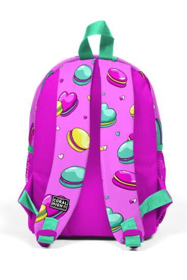 Minik Yuva Sırt Çantası Açık Pembe Su Yeşili Makaron Desenli İki Bölmeli 23325 - 4