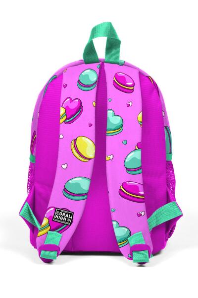 Minik Yuva Sırt Çantası Açık Pembe Su Yeşili Makaron Desenli İki Bölmeli 23325 - 4