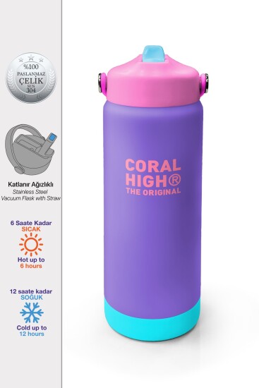 Coral High Mor Katlanır Ağızlıklı Çelik Termos 650 ml 38354 - Coral High