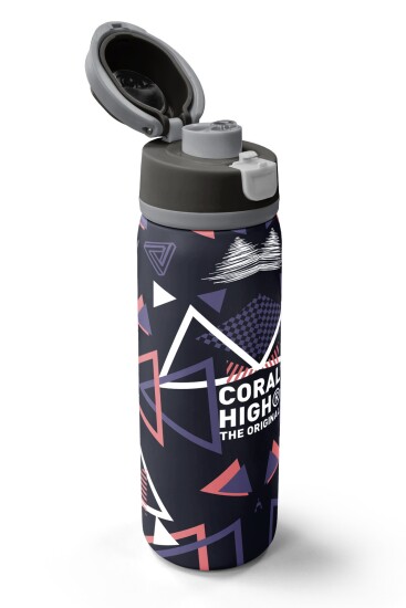Coral High Mor Lacivert Geometrik Desenli Pipetli ve Direkt İçim Çelik Termos 800 ml 38583 - 3