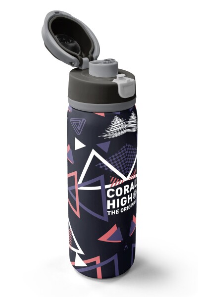 Coral High Mor Lacivert Geometrik Desenli Pipetli ve Direkt İçim Çelik Termos 800 ml 38583 - 3