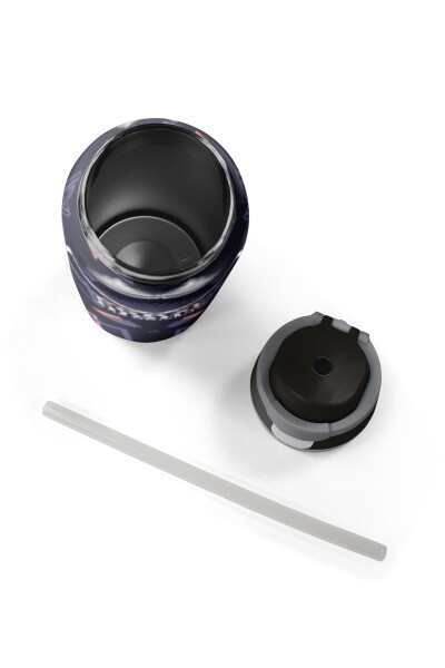 Coral High Mor Lacivert Geometrik Desenli Pipetli ve Direkt İçim Çelik Termos 800 ml 38583 - 8