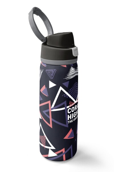 Coral High Mor Lacivert Geometrik Desenli Pipetli ve Direkt İçim Çelik Termos 800 ml 38583 - 2
