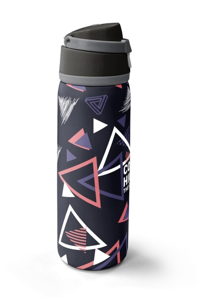 Coral High Mor Lacivert Geometrik Desenli Pipetli ve Direkt İçim Çelik Termos 800 ml 38583 - 4
