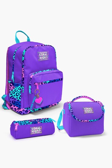 Coral High Mor Leopar Desenli 3’lü Okul Çanta Seti SET0123632 - Coral High