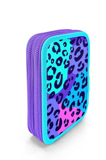 Coral High Mor Leopar Desenli Çift Katlı Kalem Çanta 11132 - 3