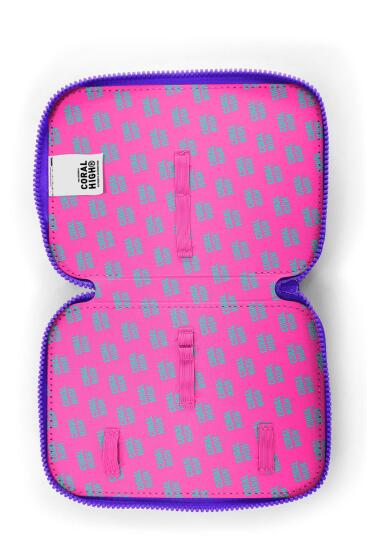 Coral High Mor Leopar Desenli Çift Katlı Kalem Çanta 11132 - 6