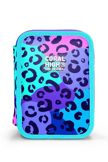 Coral High Mor Leopar Desenli Çift Katlı Kalem Çanta 11132 - 10