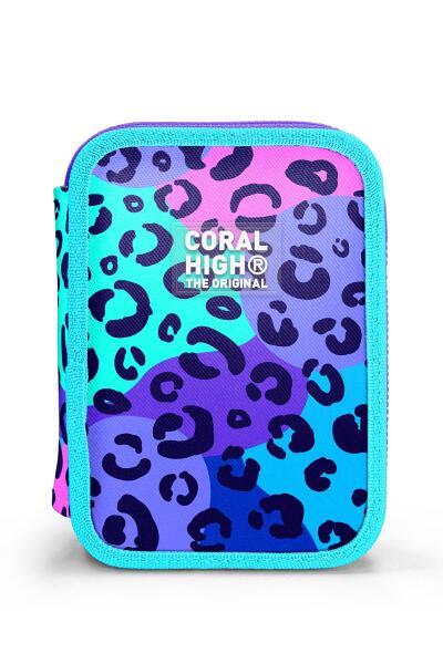 Coral High Mor Leopar Desenli Çift Katlı Kalem Çanta 11132 - 10