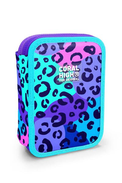 Coral High Mor Leopar Desenli Çift Katlı Kalem Çanta 11132 - 1